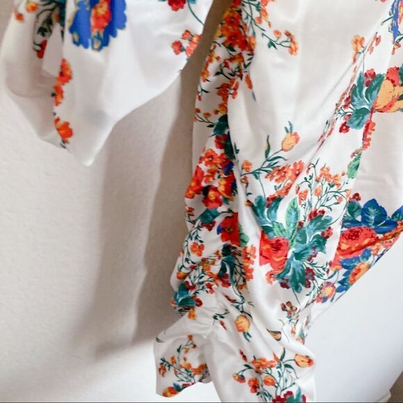 For Love & Lemons Womens Brandi Floral Ruched Mini Dress White Multi Size Medium - Picture 8 of 13